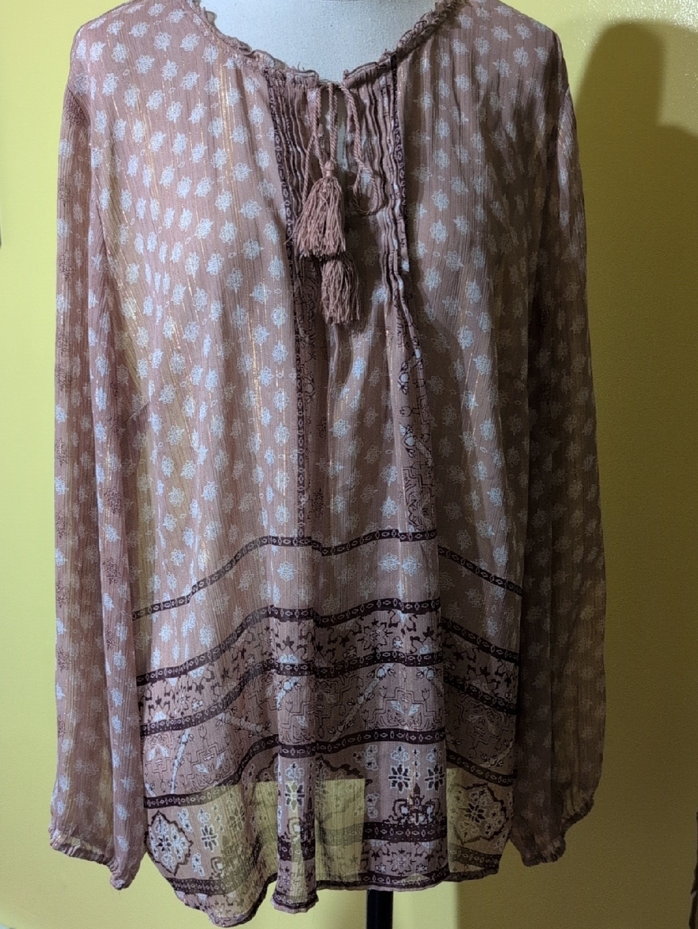 Style & Co. Blush and Cream Patterned Bohemian Blouse